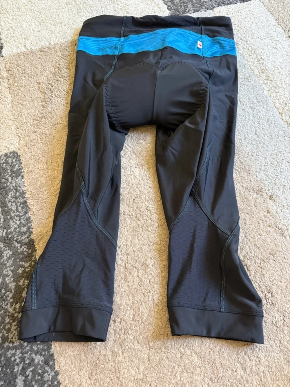 Specialized Black Capri Cycling Leggings with Bright Blue Waistband